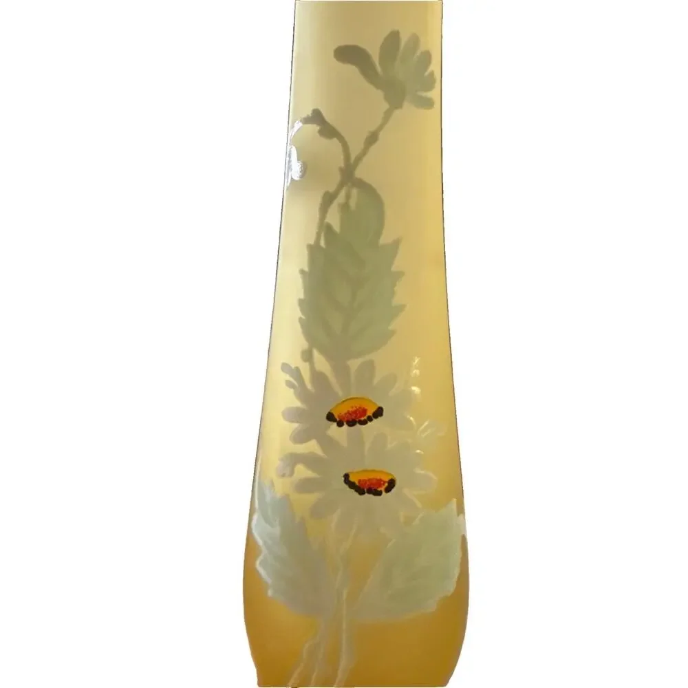 Vtg Westmoreland Yellow Mist Swung Vase 11